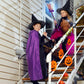 Ramede 5 Pcs Girl Halloween Witch Costume Set Light Up Witch Dress Broom Cloak Hat Sock For Treat Or Trick Party(5-7 Year Old)