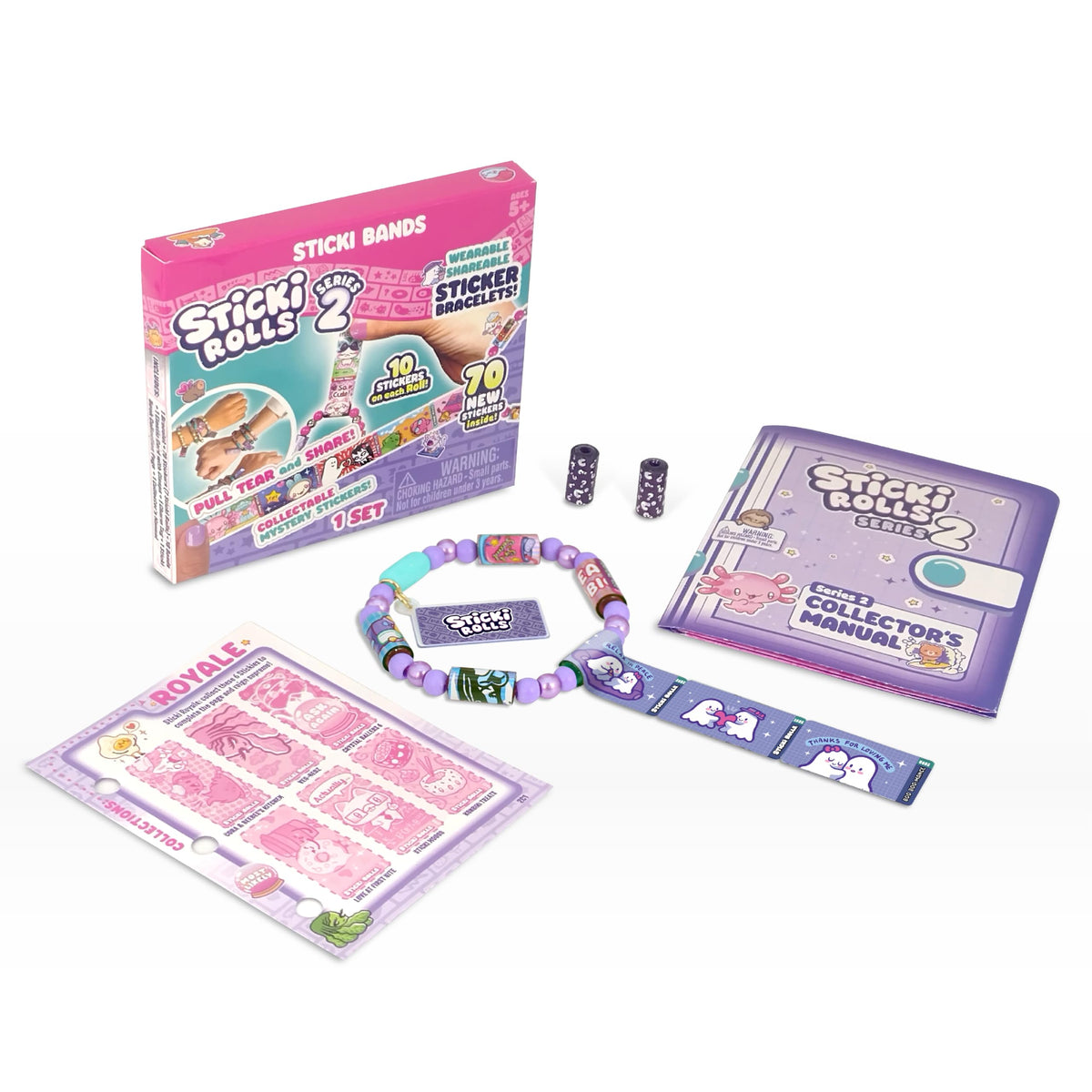 Sticki Rolls Sticki Bands  The Original Wearable Shareable Sticker Bracelet | Includes 70 Mini Stickers | 2 Mystery Reveal Stic
