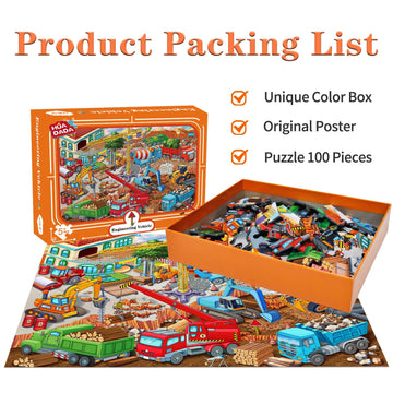 Puzzles for Kids Ages 4-8 6-8 8-10 Year Old - Busy Engineering Vehicle - 100 Pieces Jigsaw Puzzle for Kids 100 Piece Puzzle for