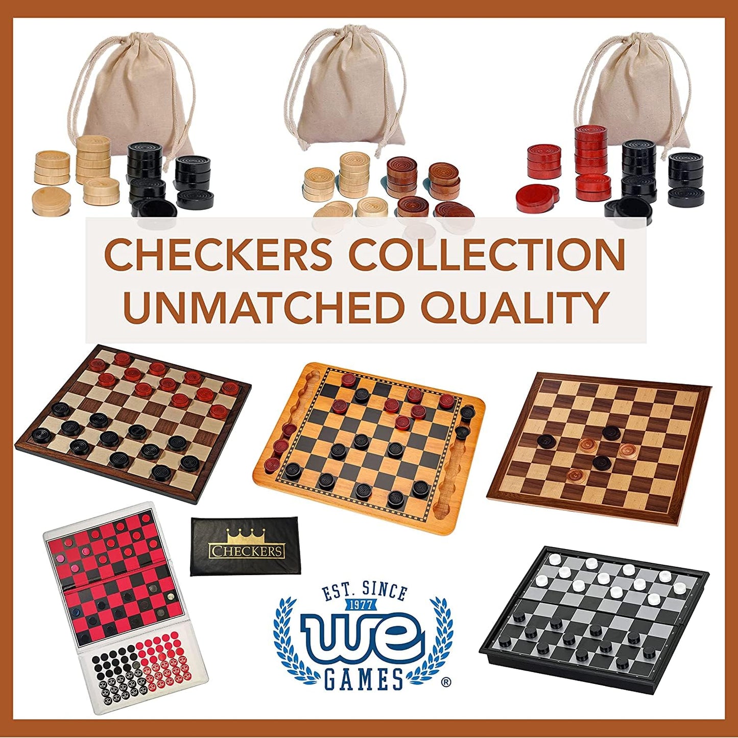 We Games Wooden Checkers Pieces With Drawstring Storage Bag - 24 Checker Pieces Only - Red & Black, 2-Inch Diameter