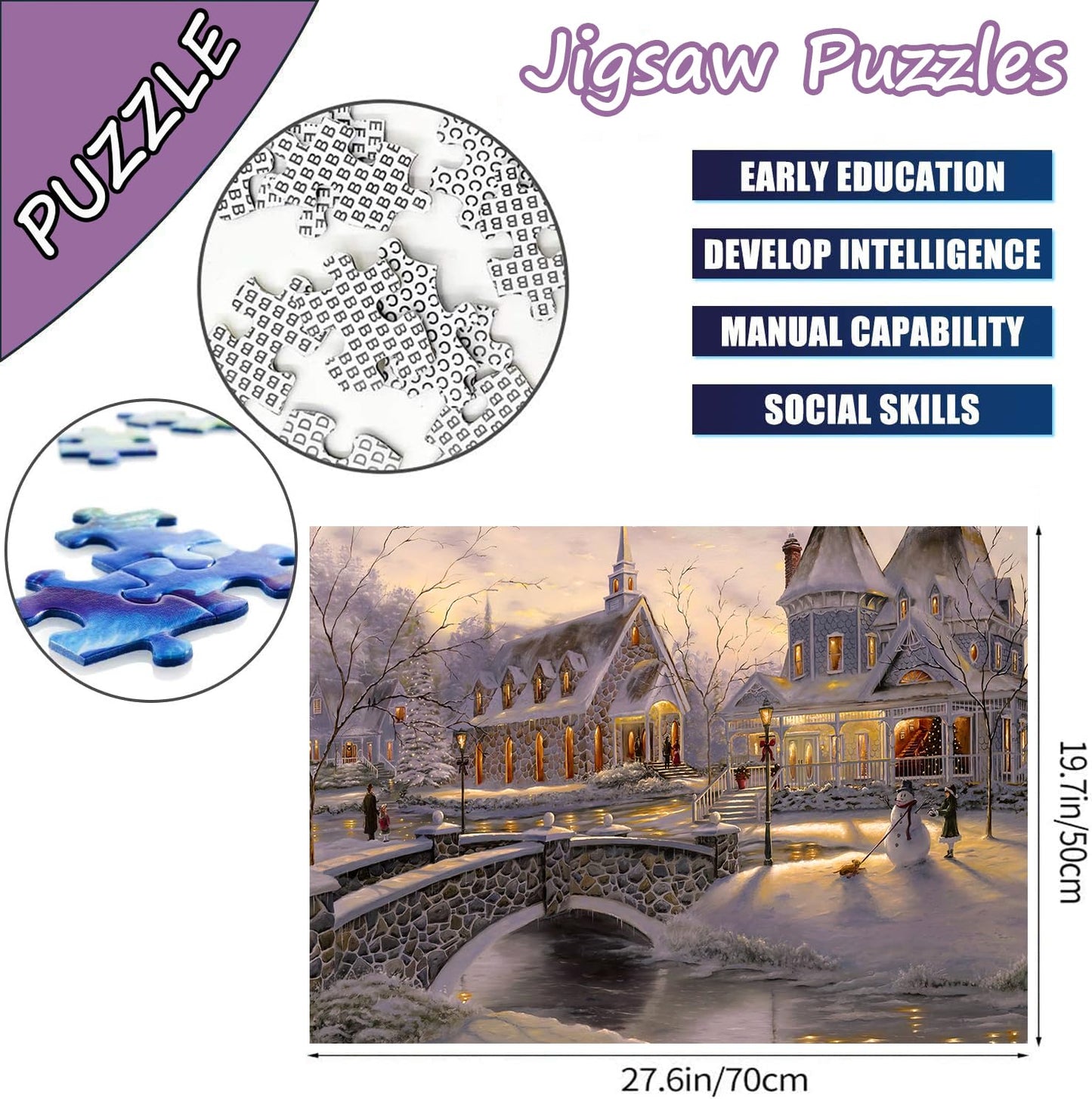 Jigsaw Puzzles for mature-themeds  Thomas Winter Holiday -Kinkade Jigsaw Puzzles for mature-themeds 1000 Pieces and Up  Christmas Puzzles Gift for Women &Mom