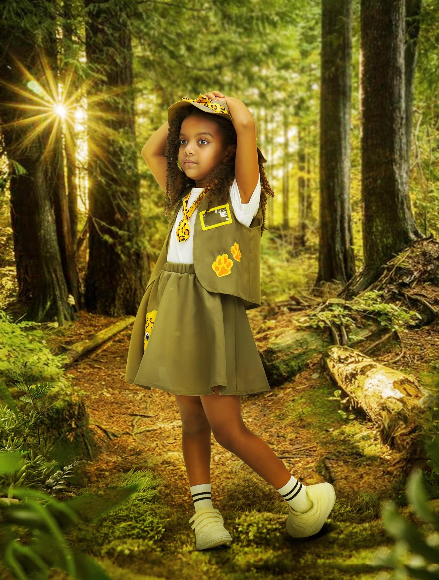Ikali Kids Explorer Costume Khaki Safari Costume With Hat & Vest, Paleontologist Outfit Zoo Keeper Zookeeper Costume School Career Day Costume For Girls Toddlers 4-6 Years