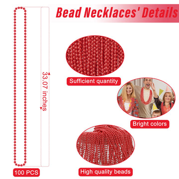 EOBOH 100PCS Mardi Gras Beads, Red Beads Party Favors, 33'' Toy Necklaces Festival Costumes, Festival Parade Throw Accessories f