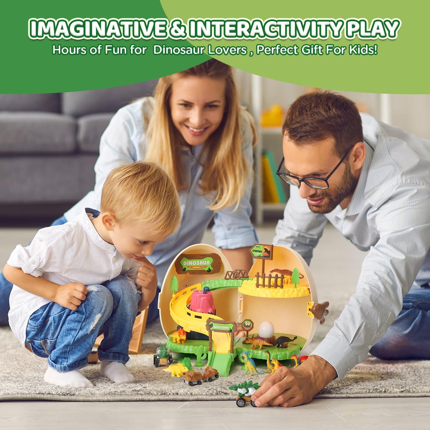 Dinosaur Toys For Kids 3-5, Interactive Set Of Dino Toys, Dinosaur Toys For Boys Girls, Dino Egg Amusement Park With Dinosaur Fi