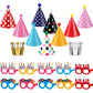 TaoBary 21 Pcs Kids Birthday Party Hats Set 10 Happy Birthday Glasses Paper Party Eyeglasses Frames Paper Party Hats Cone with P