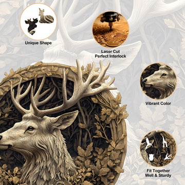 Wooden Puzzles for mature-themeds  Deer Wooden Jigsaw Puzzles Unique Shape Advanced Wood Puzzle mature-themed  3D Vision Effect Flat Puzzle Fathers Birthday Family Game (13.4 * 13.2in 295pcs)