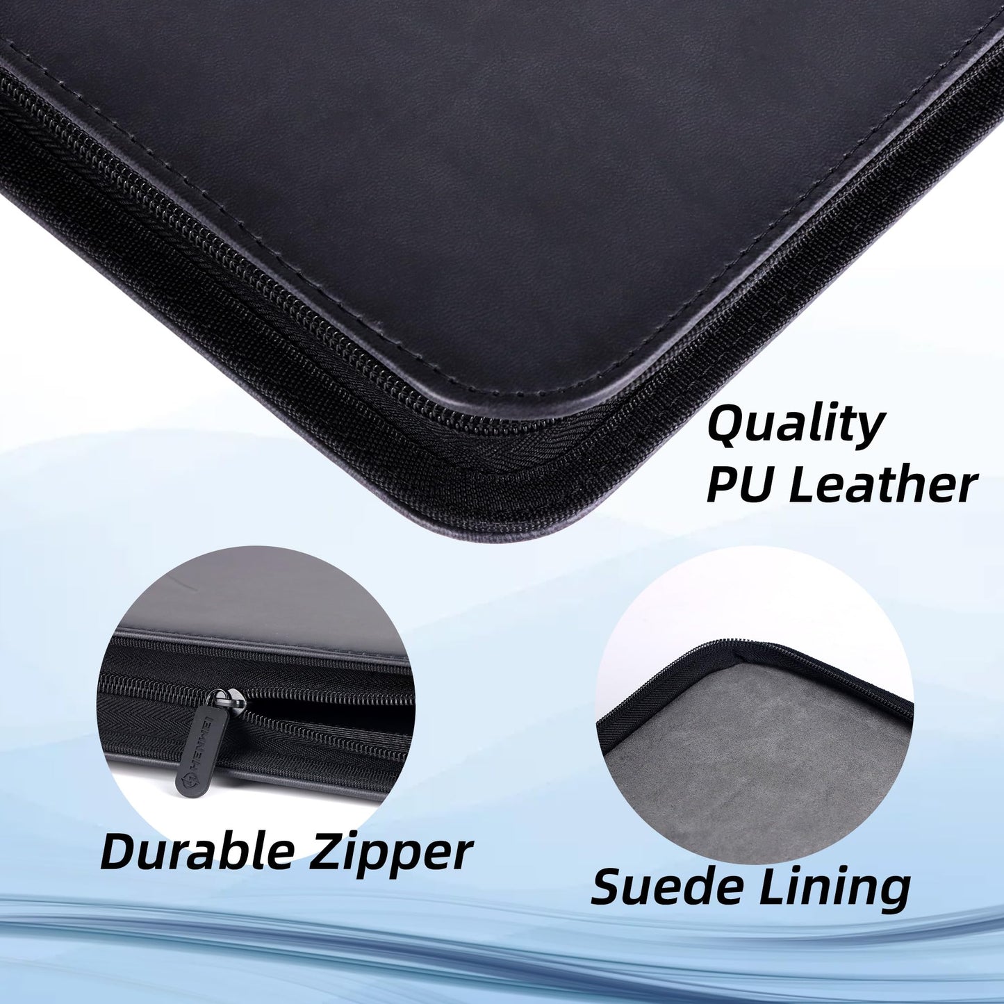 enhanced PU Leather Trading Card Binder  9-Pocket Album with Durable Zipper - 360 Side Loading Storage for TCG  MTG  Game  Sports  and Gift Cards - Suede Lining  Perfect for Collectors - Black