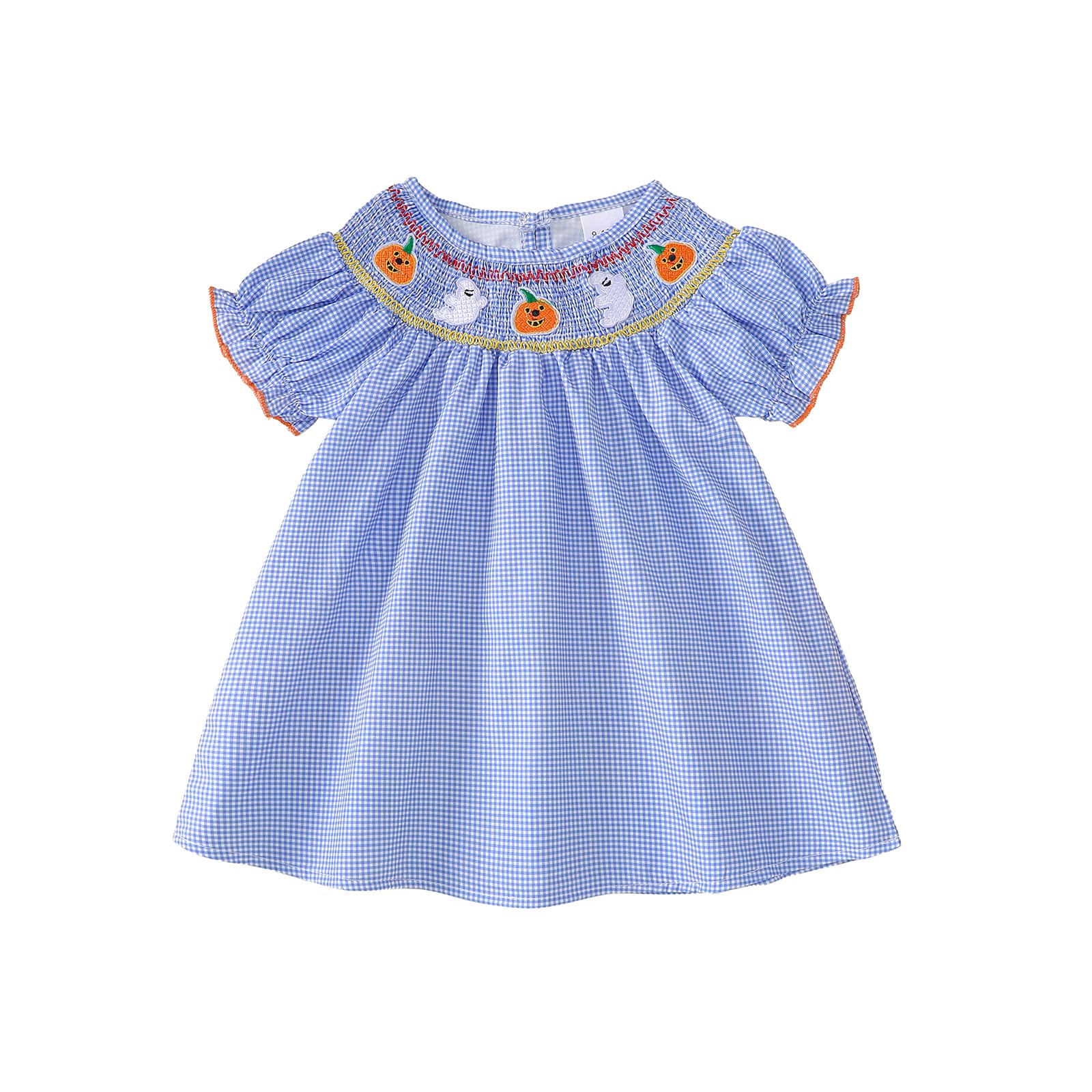 Toddler Girl Back To School Clothes Embroidery Smocked Dress Doll Collar Sundress First Day Of Pre Kindergarten Outfit (Ghost Pu