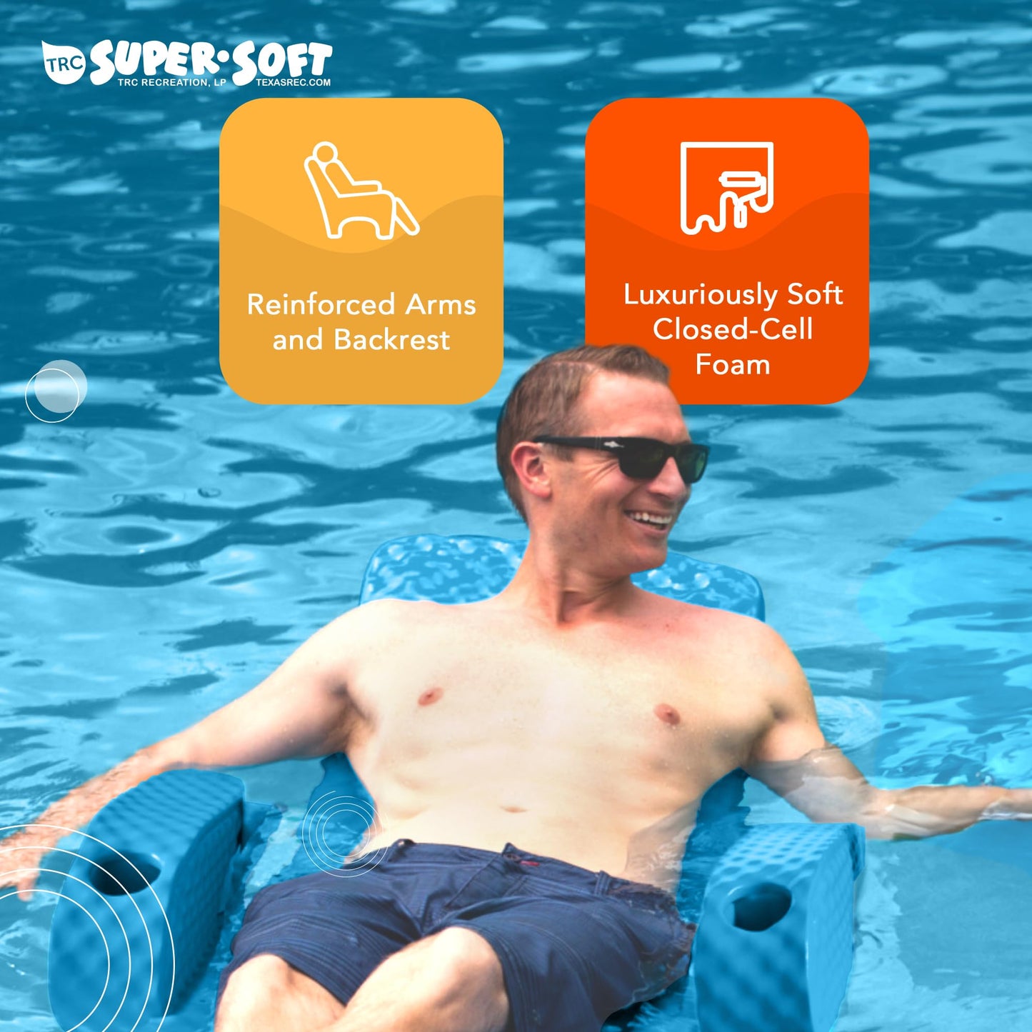 Trc Recreation Folding Baja Chair Foam Swimming Pool Float, Portable Super Soft Floating Lounger With 2 Cup Holders For Beach Essentials, Marina Blue