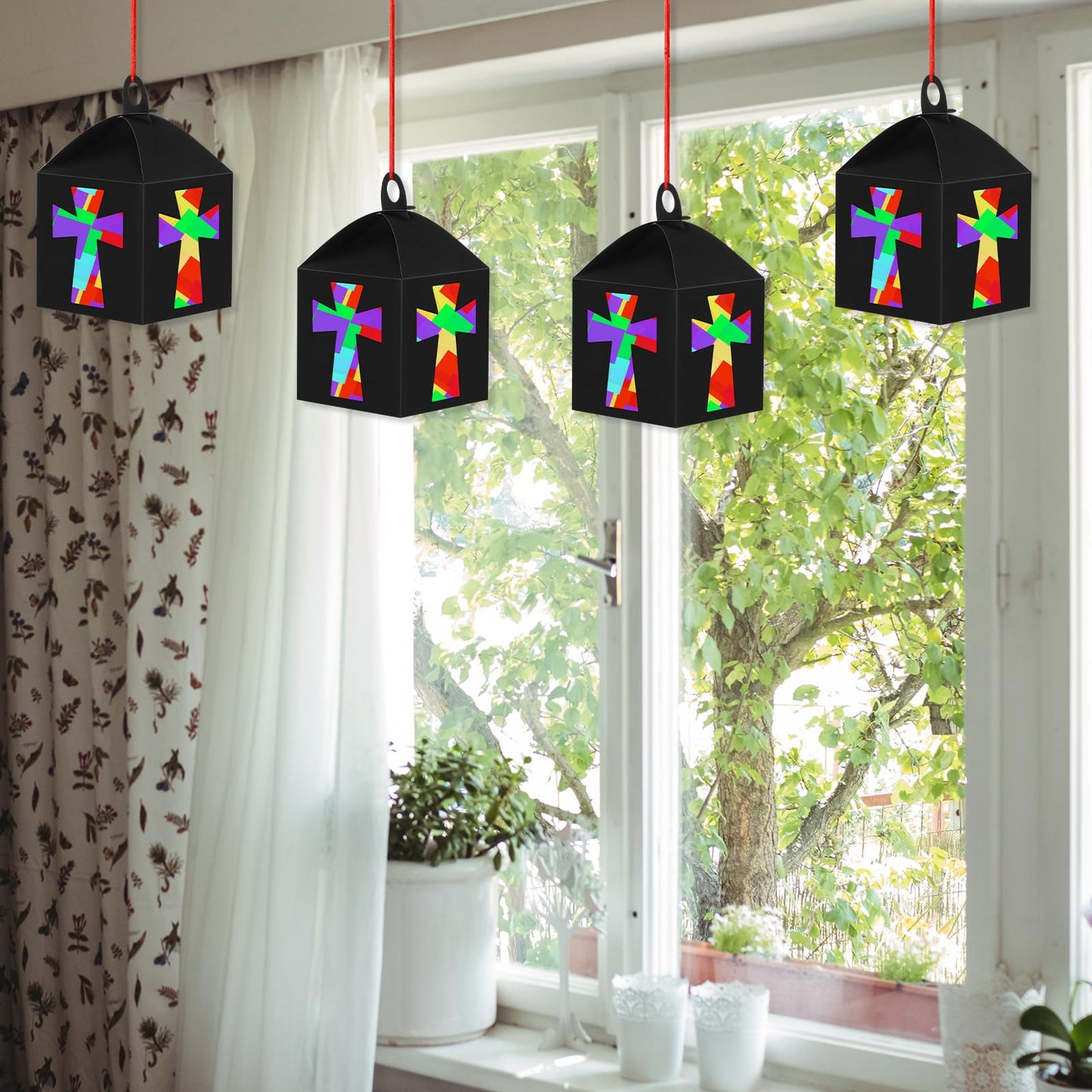 VIHOSE 16 Sets Religious Crafts Kits Christian Cross Lantern Crafts Bulk Christian Sunday School Suncatcher Cross Ornaments Chur