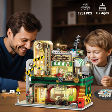 Insoon Detective Agency Building Set With Led Light, 1231Pcs Detective House Building Block Toy With Clue Wall Sofa, Office Cons