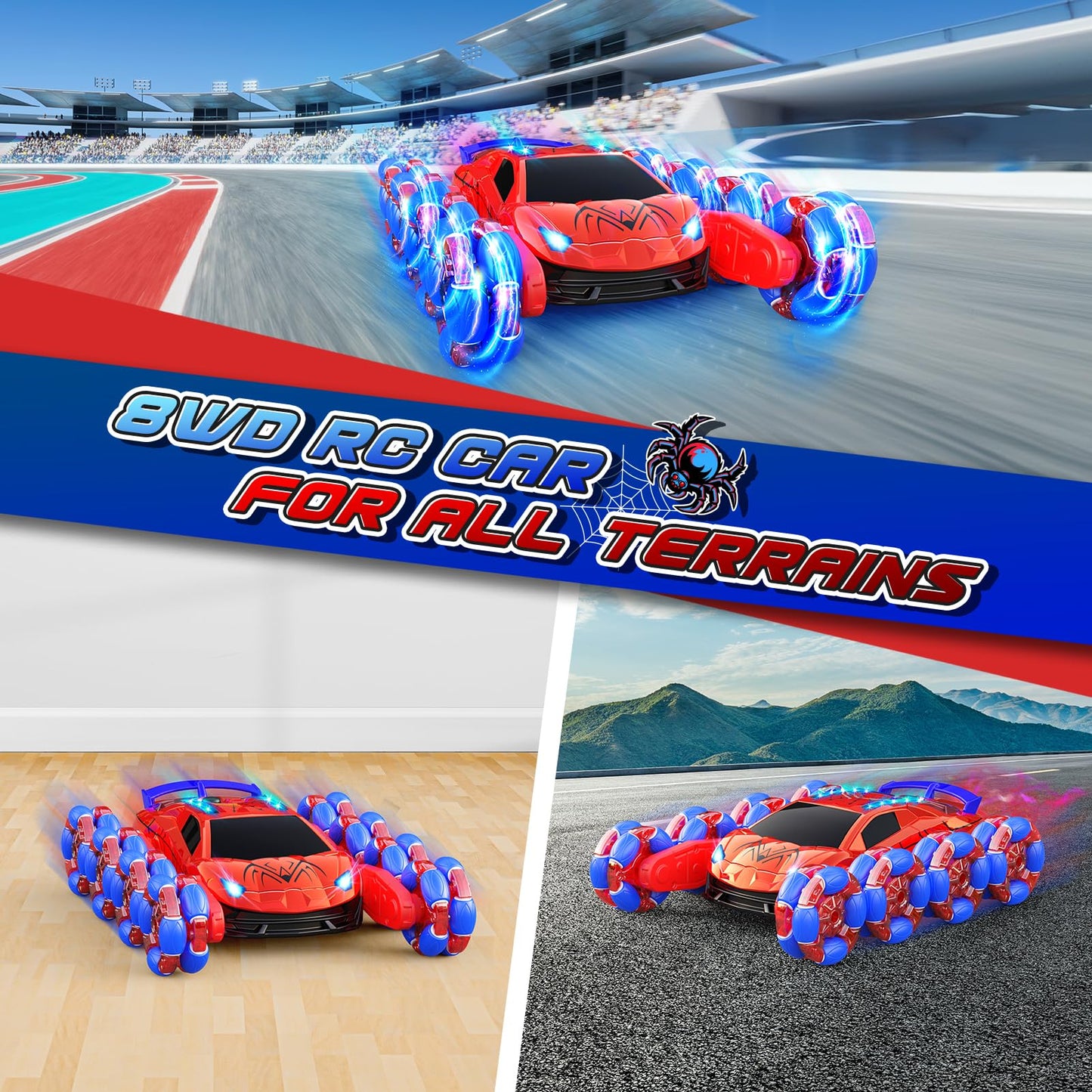 Yeriayha Remote Control Car, 8Wd Rc Stunt Car Kids Toys For Age 8-13 Double Sided 360 Rotating Rc Car Rechargeable Racing Drift
