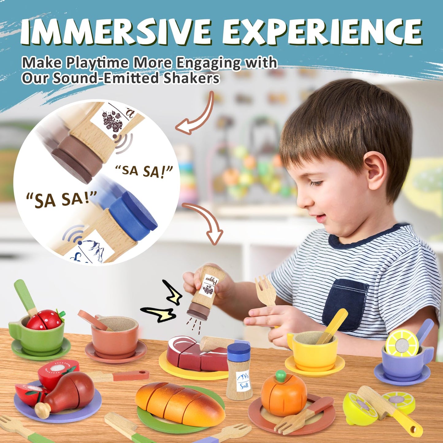 Wooden Play Dishes And Plates For Kids Kitchen Set Accessories For Toddlers 1-3 Cooking Toys Tea Cups For Kids Kitchen Birthday