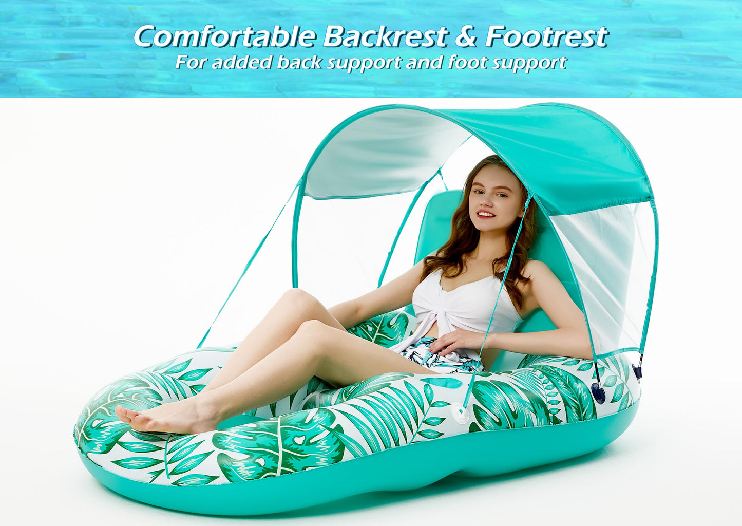 Jasonwell Pool Floats with Canopy - Inflatable Pool Float mature-themed Lounger Floaties Raft Floating Chair for Swimming Pool Lake Water Lounge Float with Cup Holders Beach Pool Party Toys for mature-themeds (Green)