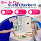 Project Genius: Sushi Checkers - Game & Sushi Making Set, Folding Bamboo Game Board, 24 Checkers & Chopsticks Set, Adults & Kids