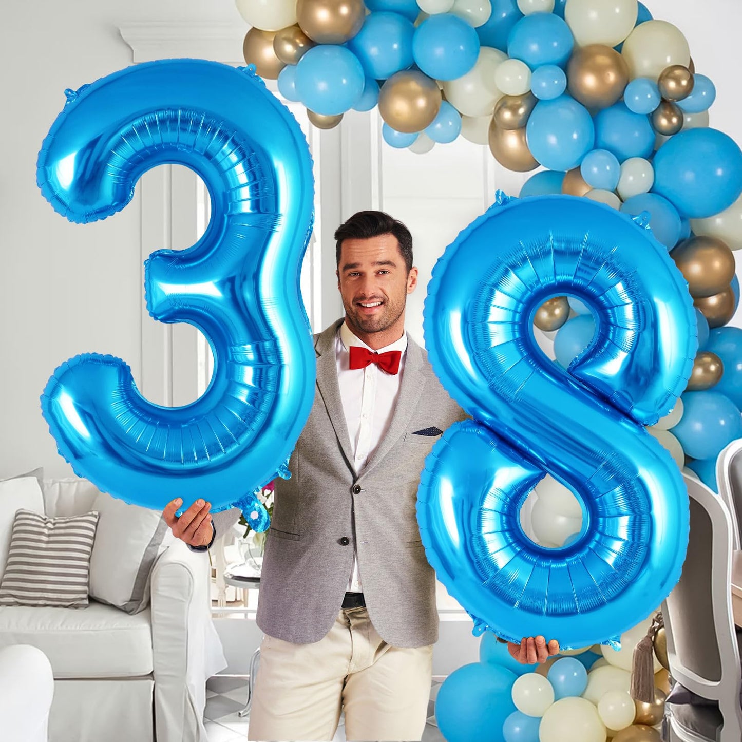 Blue Number 8 Balloon 40 Inch, Big Large Foil Helium Number Balloons, Jumbo Giant Mylar Number 8 Balloons For 8 Year Old Birthda