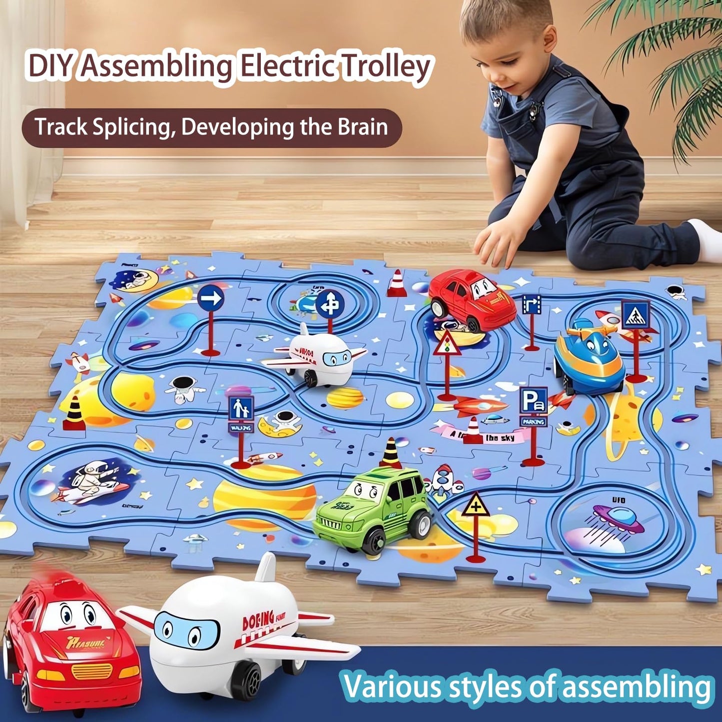 Puzzle Racer Kids Car Track Set With Cars Puzzle Racer Car Track Set For 3-8 Year Old Best Holidays&Birthday Gifts For Kids (25P