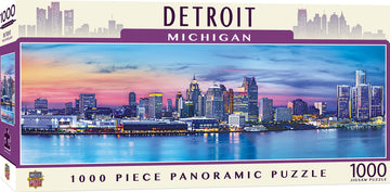 Masterpieces - 1000 Piece Jigsaw Puzzle, Detroit Skyline Panoramic, Fun For Adults, Family, Kids 13'X39