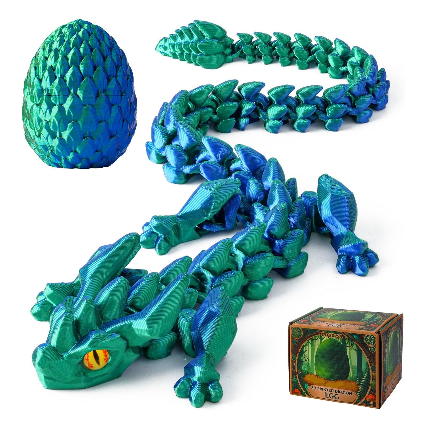 FYEFKJSA 3D Printed Dragon Eggs with Dragon Inside - 12Inch Articulated Fidget 3D Printed Animals  Interesting Decorative Gift  Easter Basket Essentials Stuffers (Laser Green)