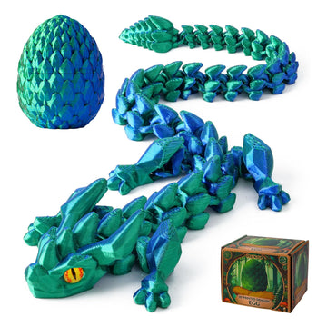 FYEFKJSA 3D Printed Dragon Eggs with Dragon Inside - 12Inch Articulated Fidget 3D Printed Animals  Interesting Decorative Gift  Easter Basket Essentials Stuffers (Laser Green)