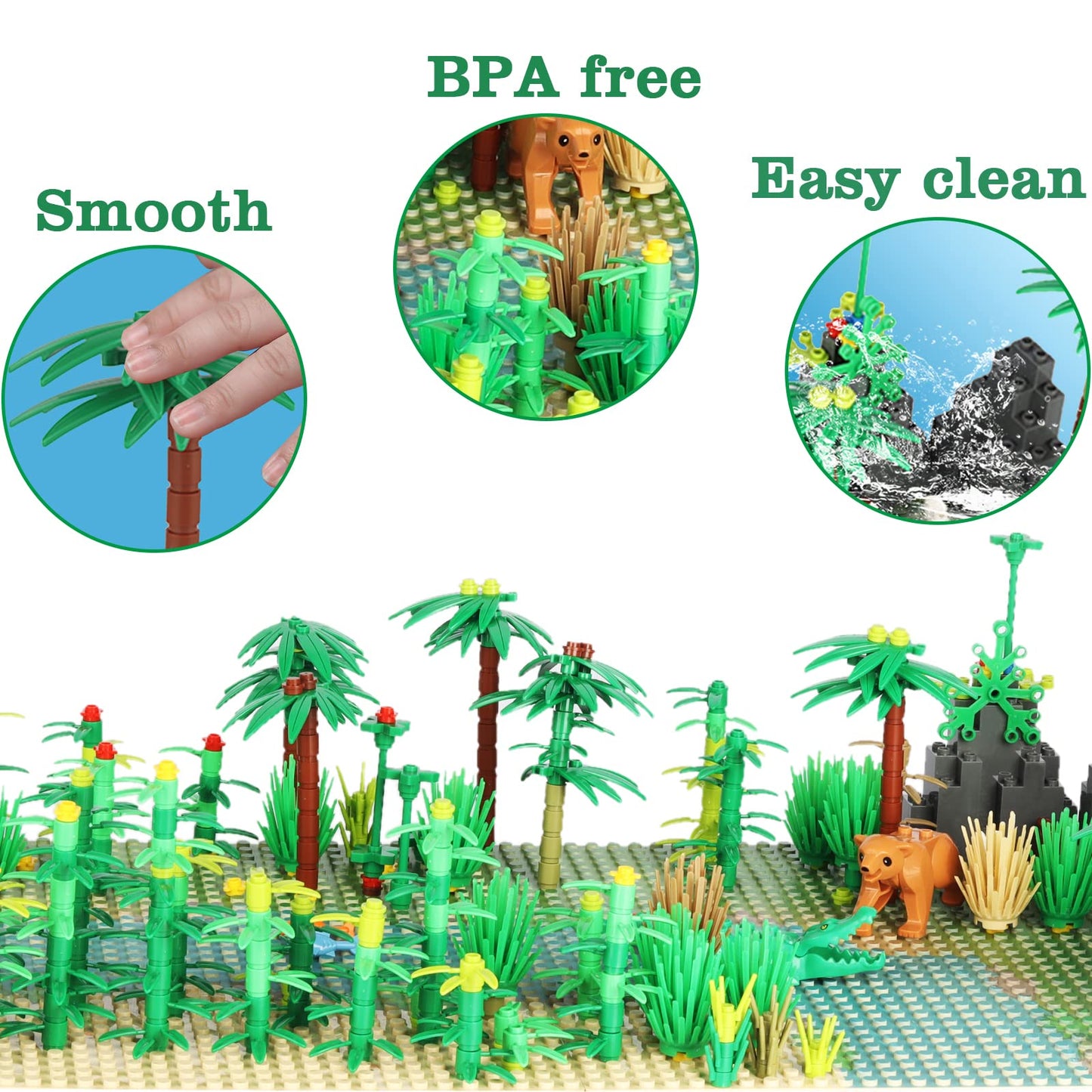 OLRMA Jungle Trees Building Bricks Set with 2 Base Plates, Multicolor Rainforest Plants & Animals Kit, Ideal for Kids & Adults