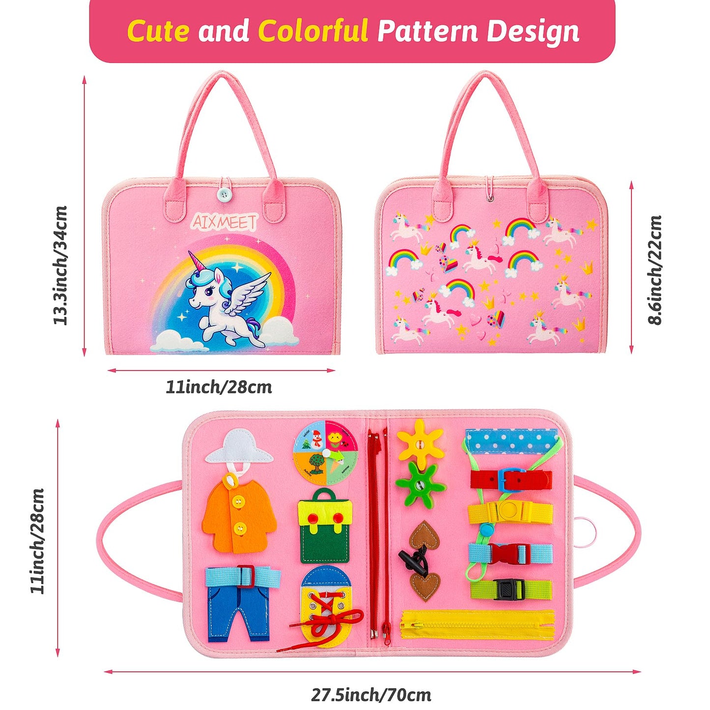 Aixmeet Toddler Montessori Toys, Sensory Busy Book, Busy Board For Toddlers 1234 Years Old, Preschool Learning Activities With L