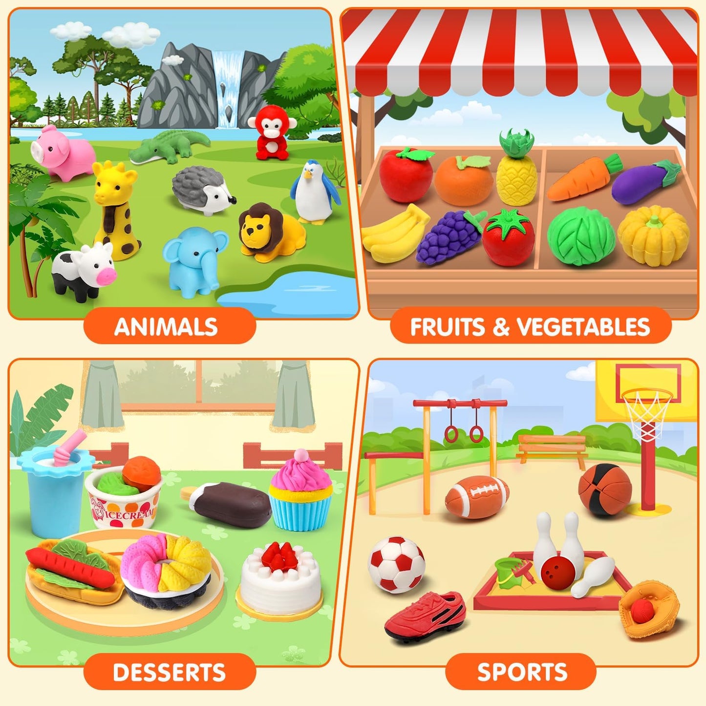 100 Pack Animal Erasers Desk Pet For Kids 3D Puzzle Pencil Eraser Take Apart Bulk Treasure Box Toy For Classroom School Prize Kids Party Favors Back To School Supplies Goodie Bag Stuffers Gift(Random)