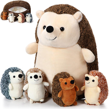 Hiboom 5 Pcs Hedgehog Stuffed Animal, 14 Inch Large Mommy Hedgehog Stuffed Plush Toys With 4 Plush Baby Hedgehogs Soft Cuddly Pl