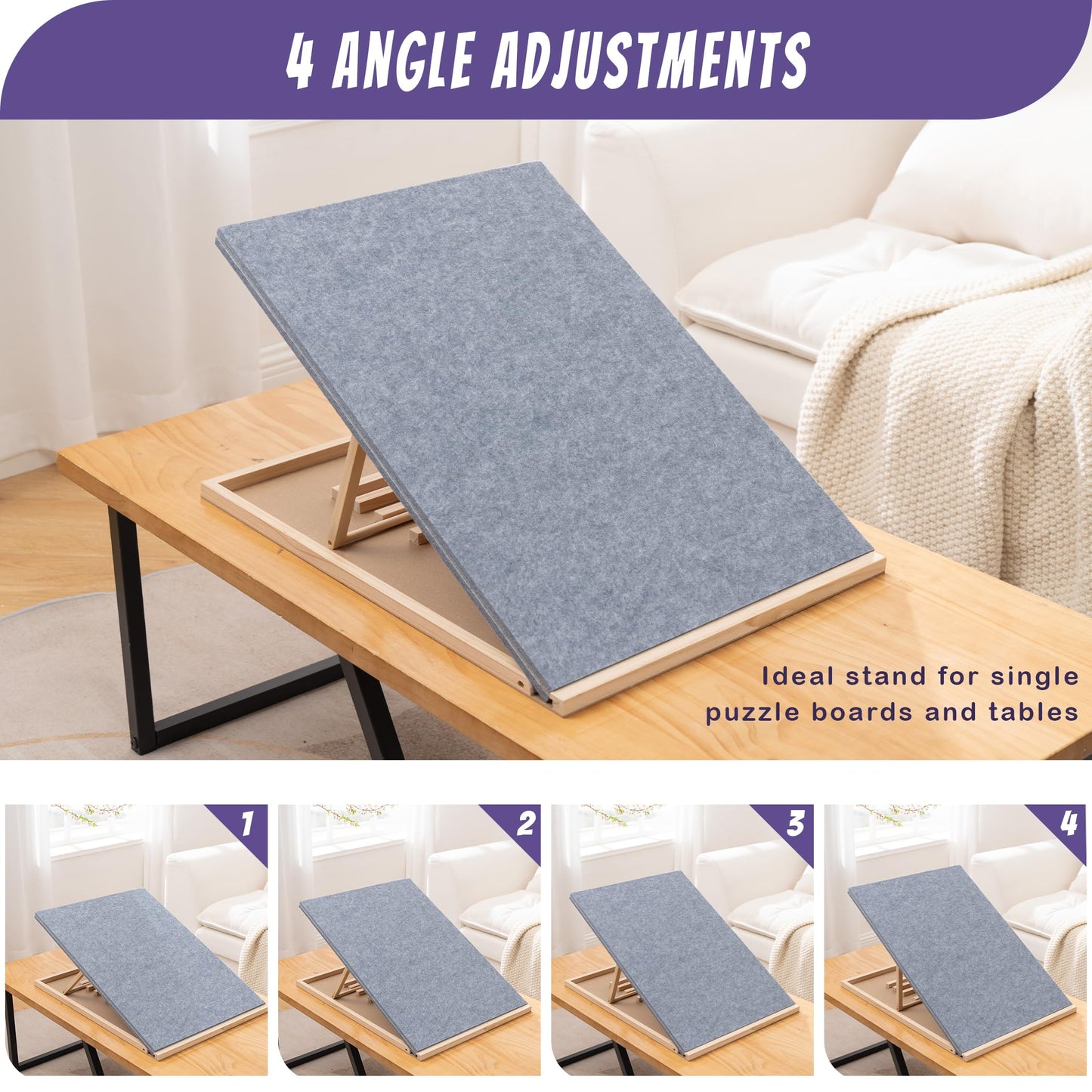 Tektalk Foldable Jigsaw Puzzle Board - Adjustable Stand, Portable Felt Table for 1500 Pieces, Gray, Model WGPTB