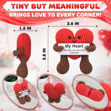 Reluen Knitted Emotional Support Heart - Soft Crochet Plush With Motivational Card, Compact Keepsake For Women, Girlfriend, Wife