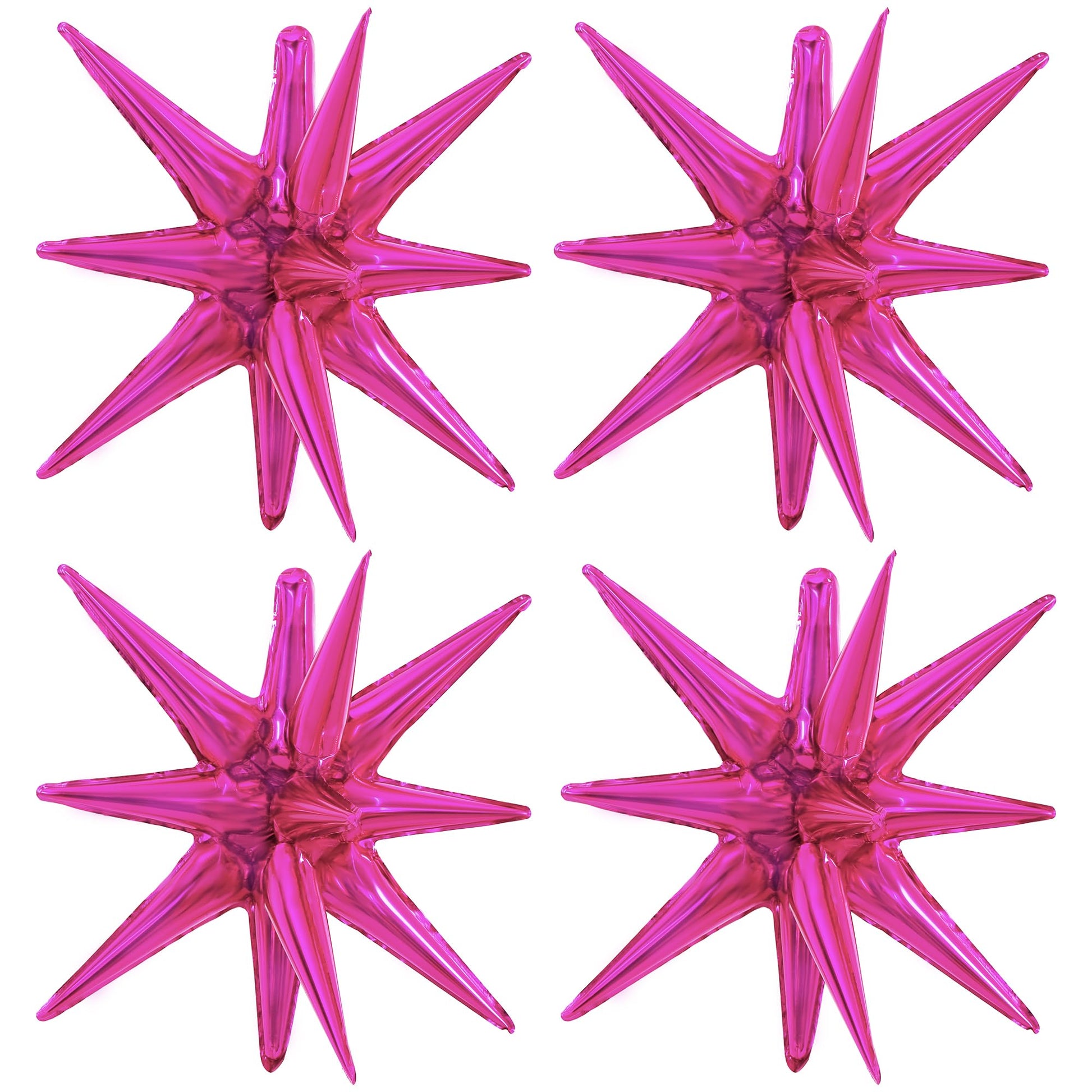 TONIFUL 4 Pcs 22inch 4D Hot Pink Explosion Star Mylar Balloons for Party Backdrop Christmas,New Year Birthday, Wedding Baby Show