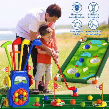 WATUDOU Toddler Golf Set Toys for Kids, Kids Toddler Golf Clubs with 7 Balls, Putting Mat & Golf Board, Toys Gifts for 3 4 5 6 Y