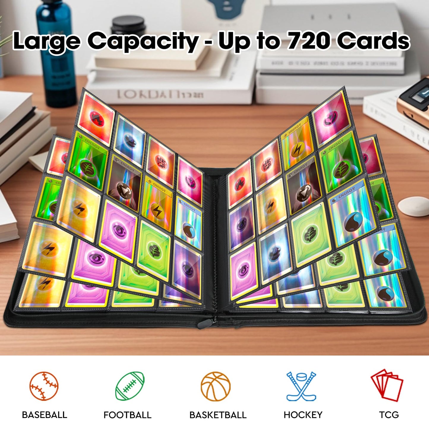 Old Canal Trading Card Binder  12 Pocket Card Album Folder Hold Up to 720 Cards  enhanced and Durable Zipper Binder  Cards Holder Album for MTG  TCG  Baseball Cards  Football Cards  Game Cards (Black)