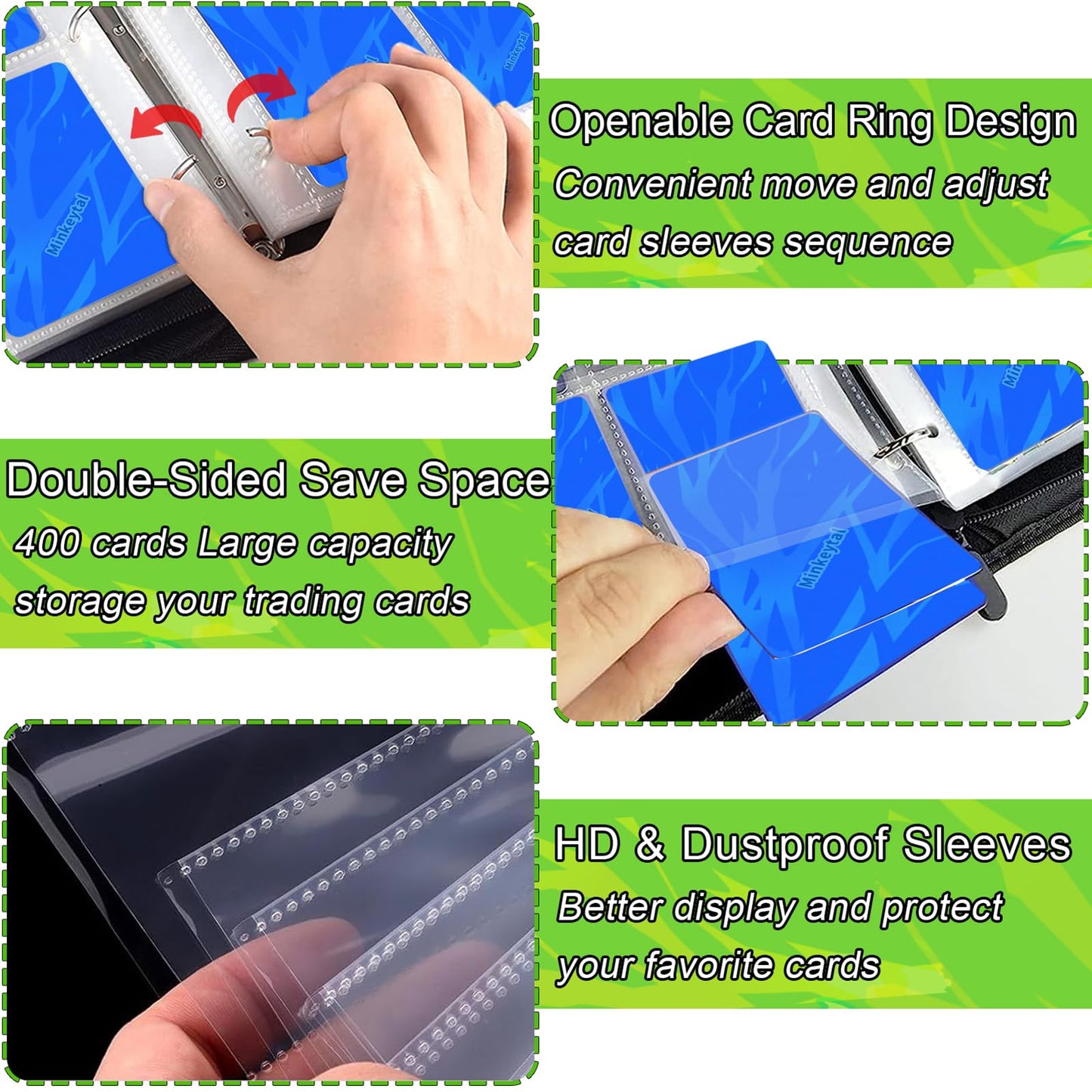 Card Binder for Cards  4-Pocket Trading Card Binder with 50 Removable Sleeves Fits 400 Cards  Great Creative Design Card Collection Binder Album Gift for Boys Girls Aged 4 to 16