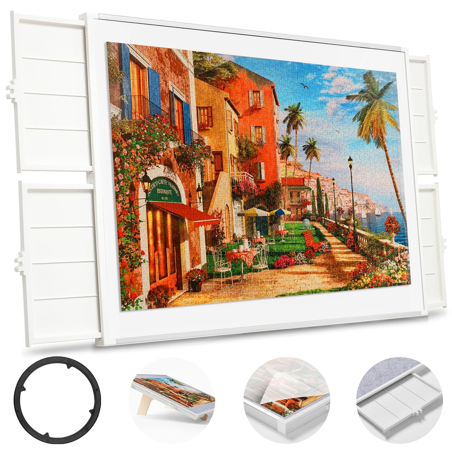 1000 Pieces Rotating Puzzle Board With Drawers And Cover, Dual-Sided 29.9   X22   Portable Jigsaw Puzzle Table,Tilt&Lazy Susan,G