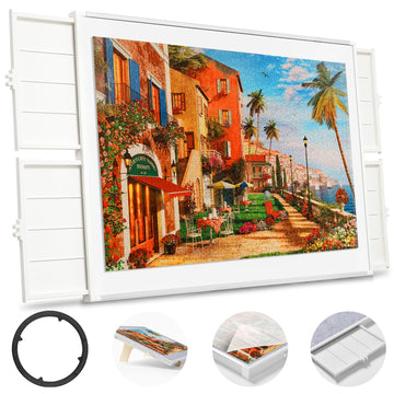 1000 Pieces Rotating Puzzle Board With Drawers And Cover, Dual-Sided 29.9   X22   Portable Jigsaw Puzzle Table,Tilt&Lazy Susan,G