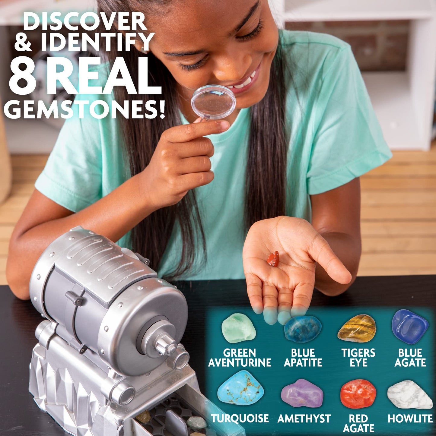 The Young Scientists Club Gemstone Treasures  Tumble & Polish Your Own Gemstones  DIY Rock Tumbler  Collect & Identify Gems  Great STEM Kit for Kids Ages 6  7  8  9  Multi
