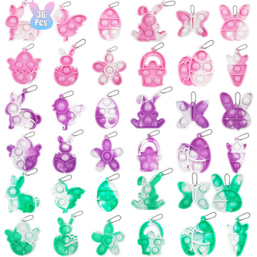 Albiuev 36 Pack Easter Mini Pop Fidget It Toys,Easter Basket Stuffers Eggs Bunny Mini Pop Keychain Packs,Easter Baskets For Kids