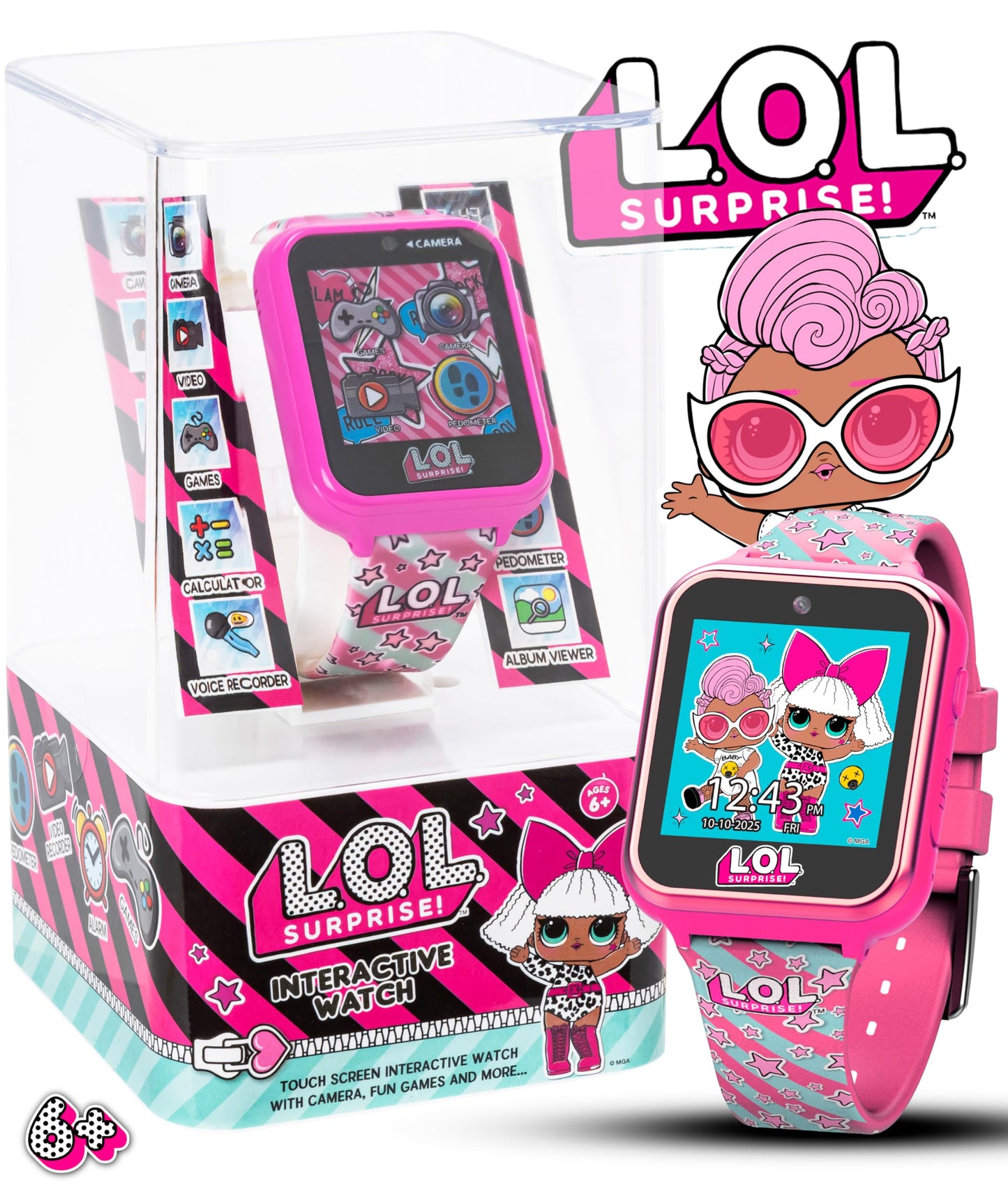 L.O.L. Surprise! Accutime Kids Hot Pink Educational Touchscreen Smart Watch Toy For Girls, Boys, Toddlers - Selfie Cam, Learning
