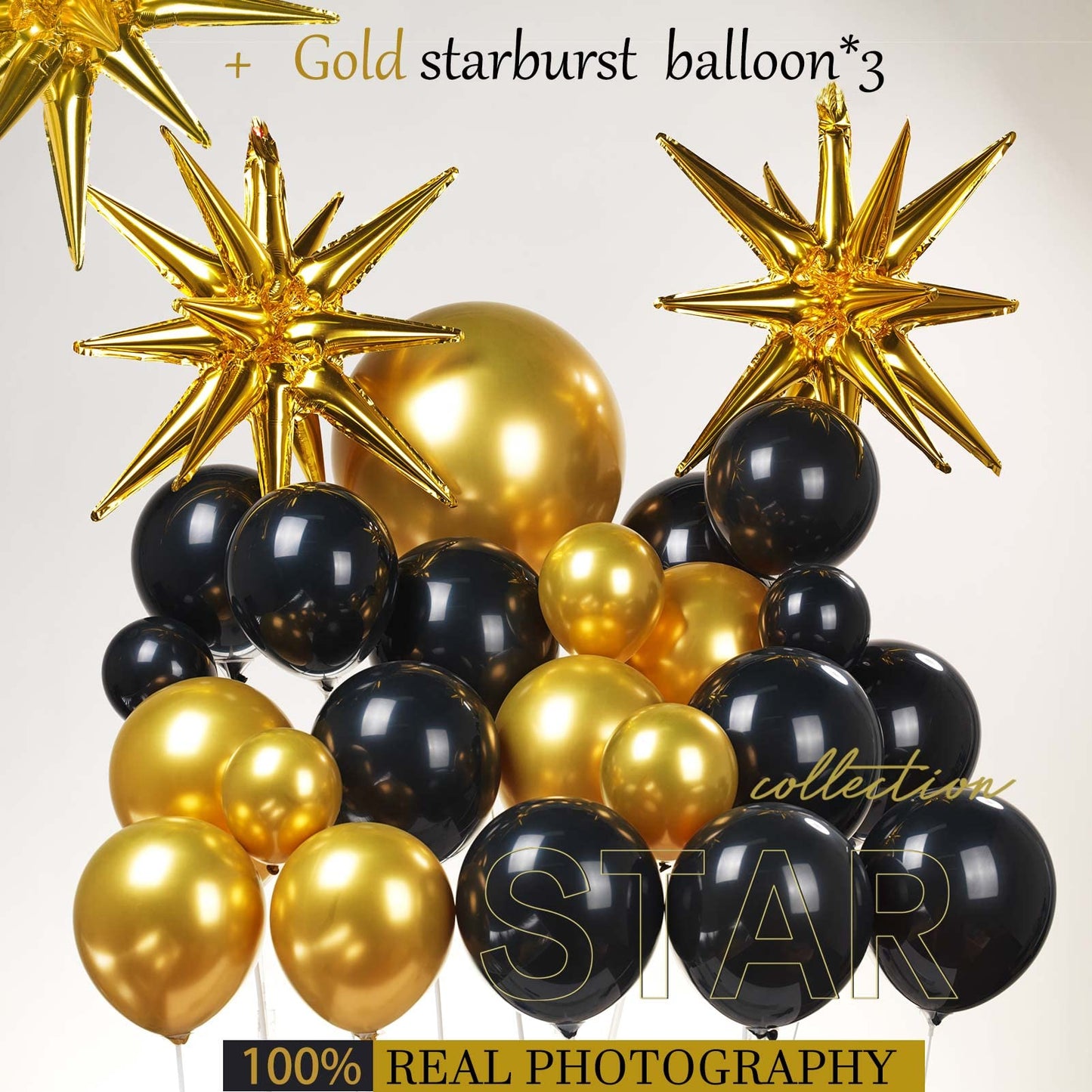 Black And Gold Balloons Garland Arch Kit 133Pcs With Starburst Myalr Balloons For Class Of 2024 Graduation Prom Party Men 30Th B