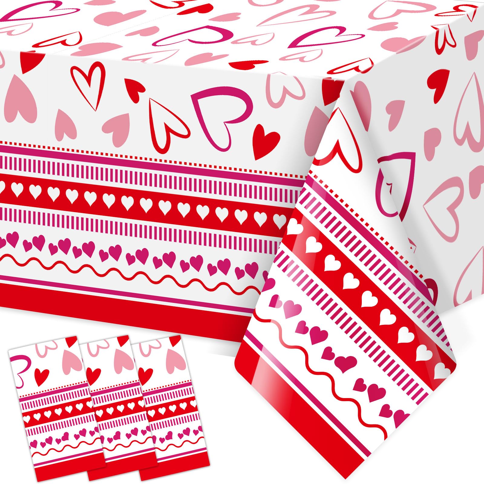 Fancy Land Happy Valentines Day Tablecloths 3 Pack Heart Red Plastic Party Decorations 54 X 108 Table Cover Anniversary Valentin