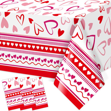 Fancy Land Happy Valentines Day Tablecloths 3 Pack Heart Red Plastic Party Decorations 54 X 108 Table Cover Anniversary Valentin