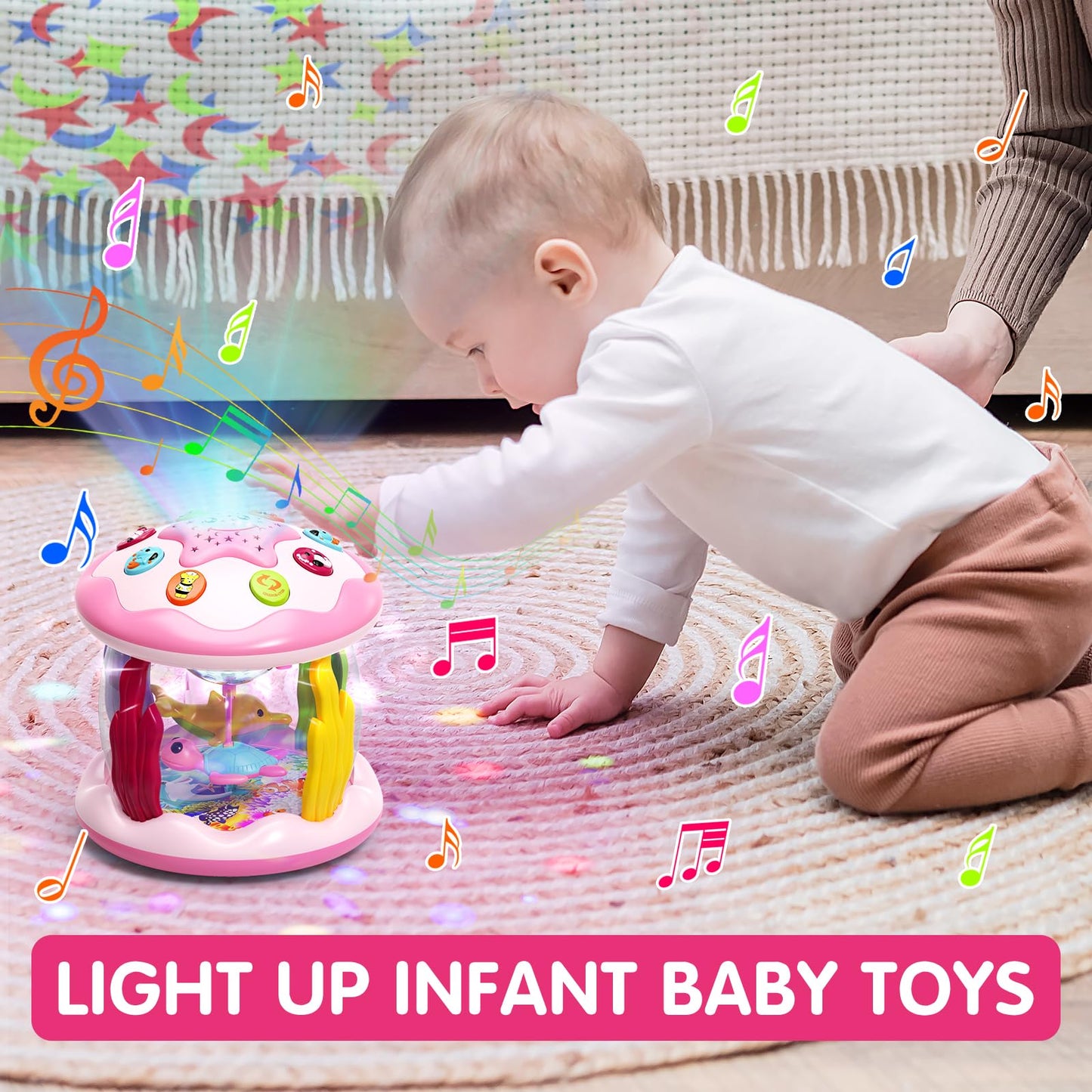 Letapapa Baby Toys 6 To 12 Months, 4 In 1 Ocaen Rotating Projector, Tummy Time Light Up Musical Toys For 6 7 8 9 12-18 Months, E