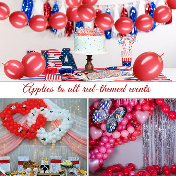 Meanplan 100 Pcs Link Balloon 10 Inch Linking Balloon Latex Linkable Balloons Connected Wedding Party Decoration (Red)