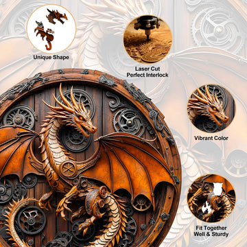 KAAYEE Wooden Puzzles for mature-themeds  3D Vision Mechanical Dragon Wooden Jigsaw Puzzles  Unique Shape Advanced Wood Puzzle mature-themed  Birthday Fathers Family Games (L-13.4 * 13.3in-300pcs)