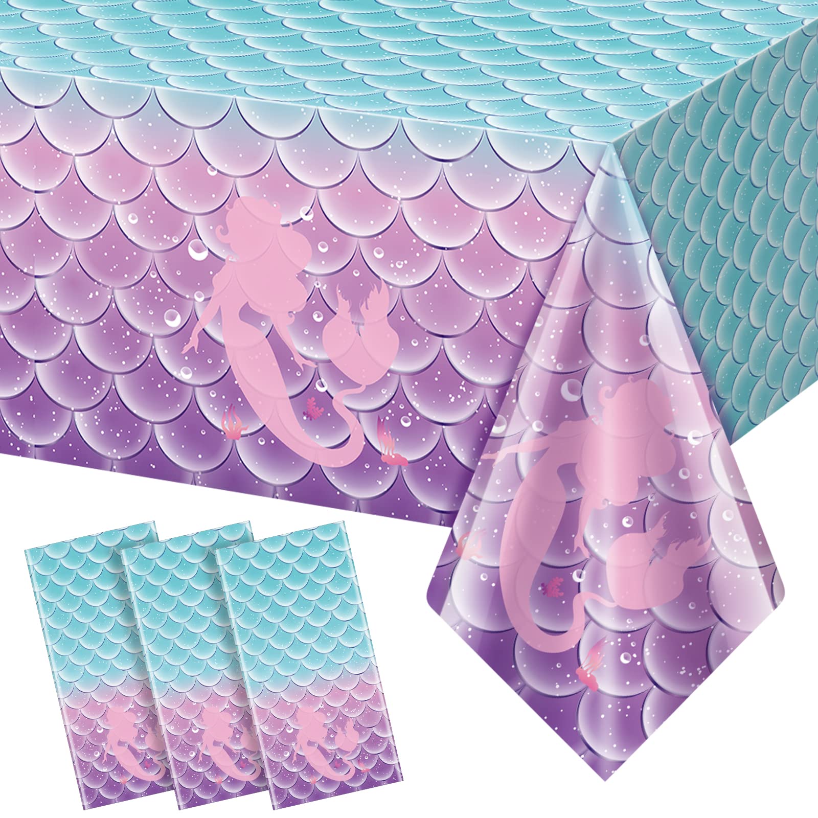 3Pcs Mermaid Birthday Party Favors Mermaid Tablecloth Decorations Disposable Plastic Table Cover For Girls Princess Under The Se