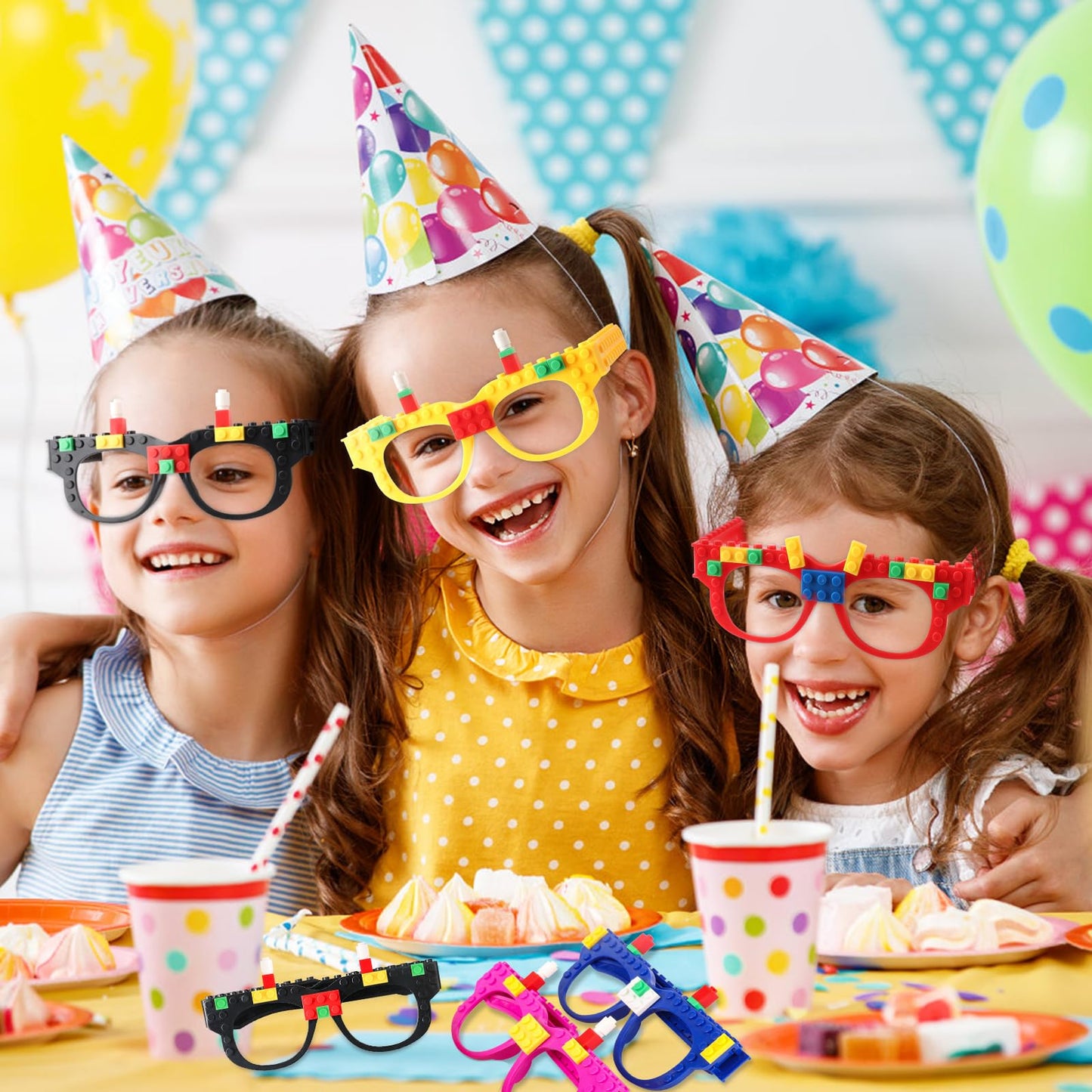Hxezoc 12 Pcs Diy Building Bricks Glasses Building Blocks Games For Kids Creative Building Block Glasses Party Favors, Carnival Birthday Party, School Games Supplies