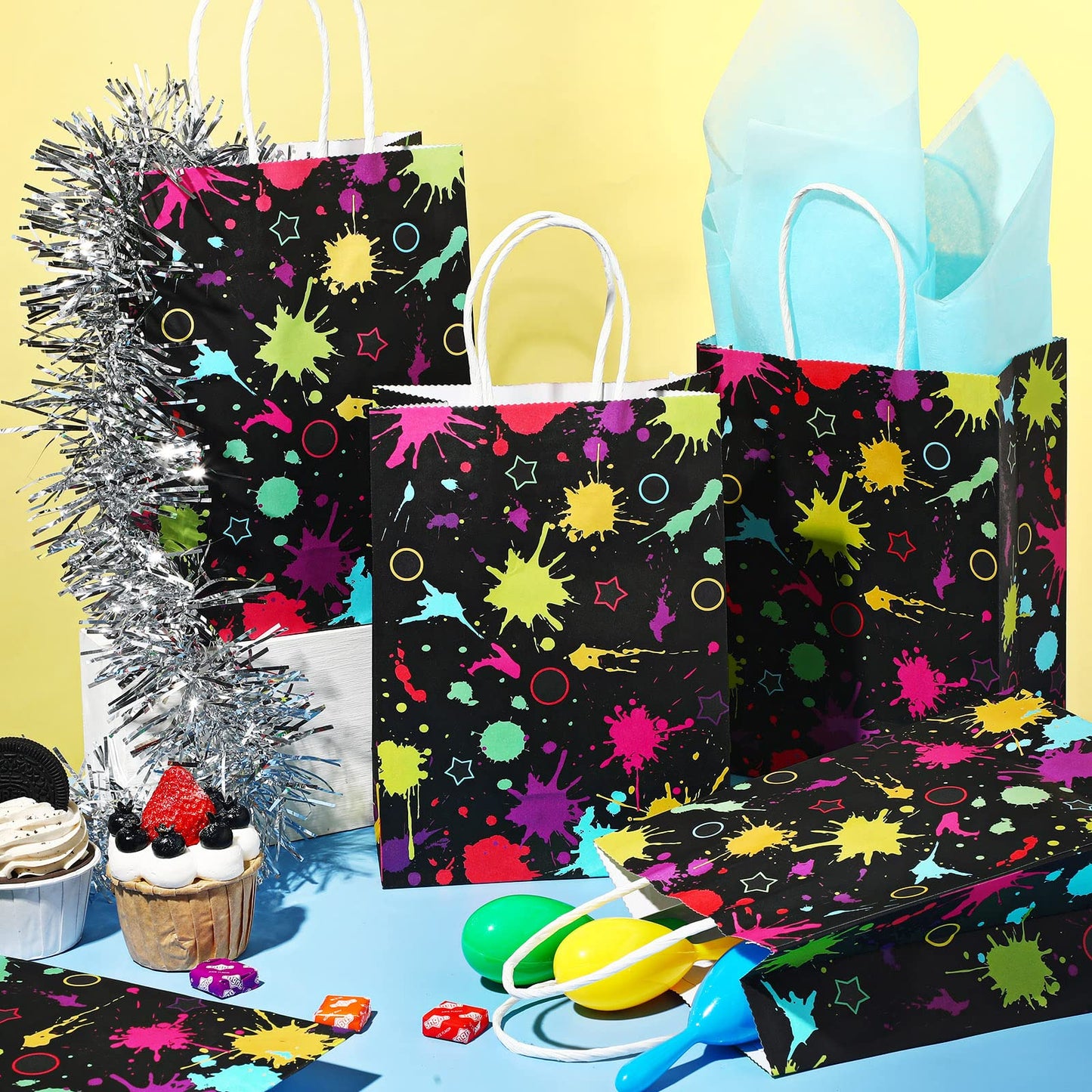 30 Pcs Glow Party Bags With Tissue Paper Neon Party Gift Bags Neon Birthday Party Supplies Glow In The Dark Favor Bags Neon Glow