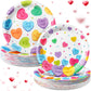 Potchen 100 Pcs 7 Inch Valentines Day Paper Plates Disposable Conversation Heart Paper Plates Round Sweetest Day Plates Decorat