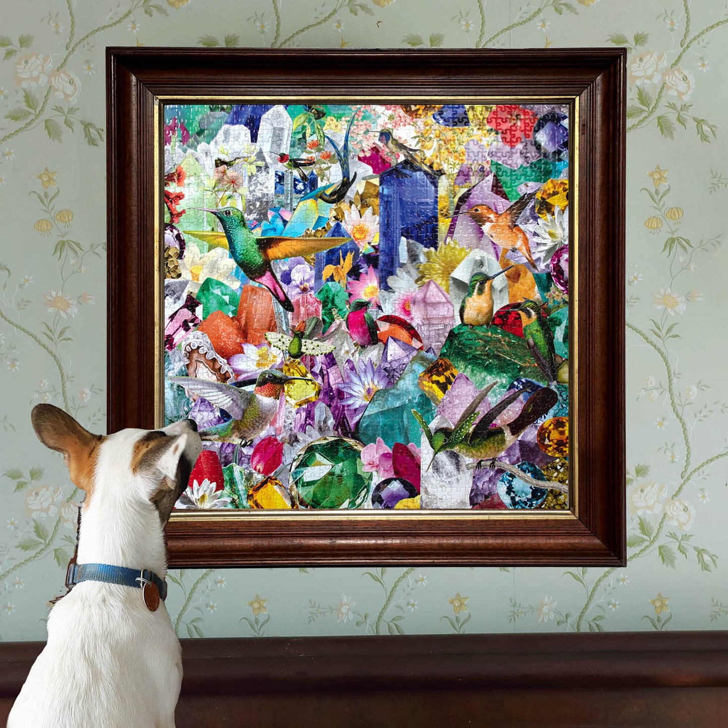 eeBoo: Piece and Love Hummingbirds and Gems 1000 Piece Square mature-themed Jigsaw Puzzle  23 x 23 When Completed  Sturdy Puzzle Pieces  for Ages 14 and up